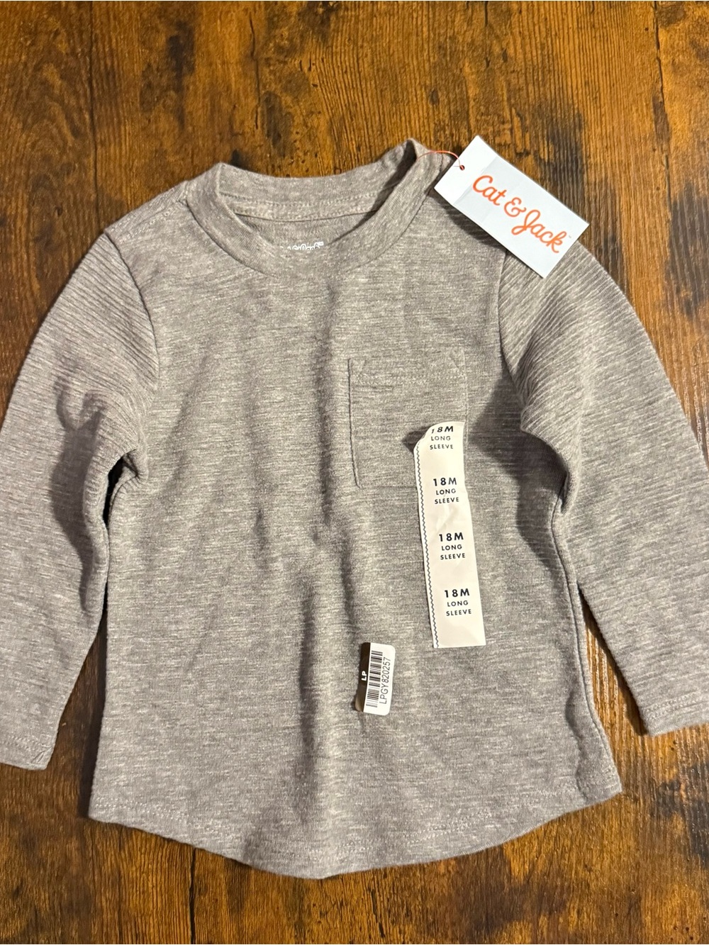 Cat & Jack Grey Pocket Tee Long Sleeve Shirt Size 18M